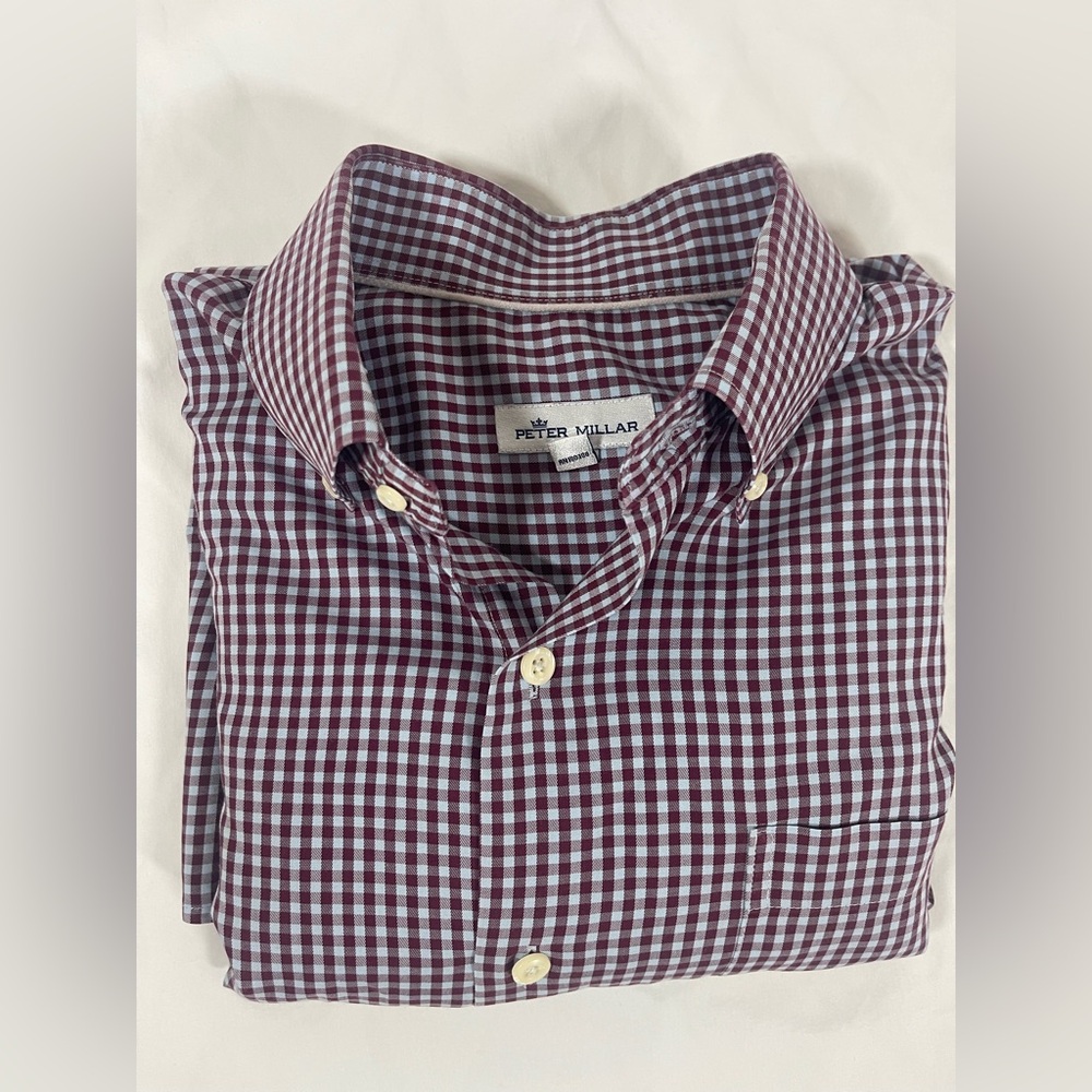 Peter Millar Medium Mens Shirt Comfort Long Sleeve Button Down Casual Gingham